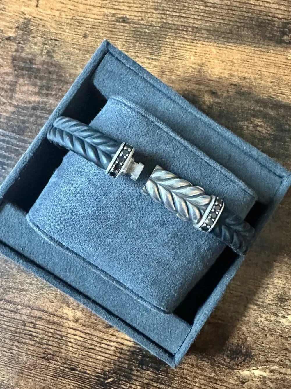 David Yurman Chevron Bracelet in Black Rubber w/ Pavé Black Diamonds